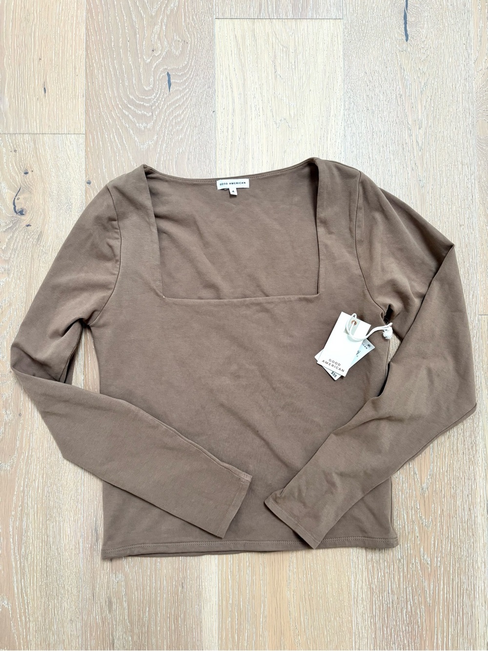 Good American Square Neck Long Sleeve Top in Brown